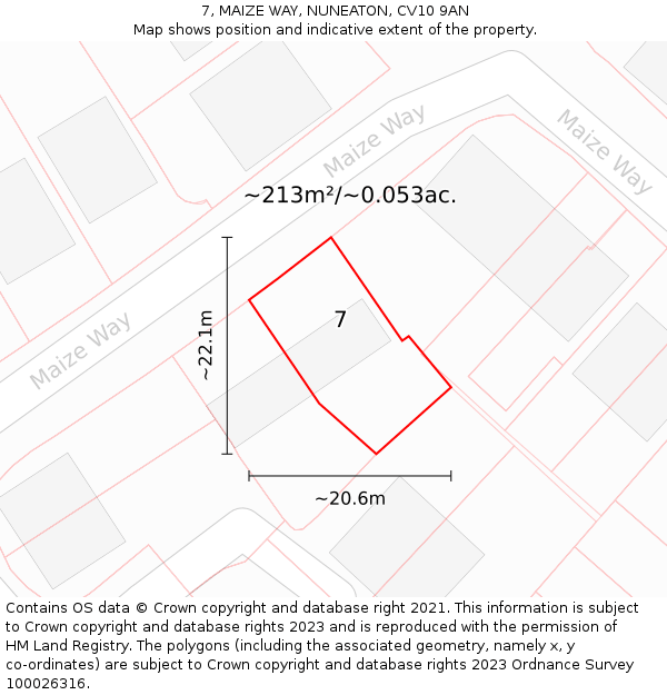 7, MAIZE WAY, NUNEATON, CV10 9AN: Plot and title map