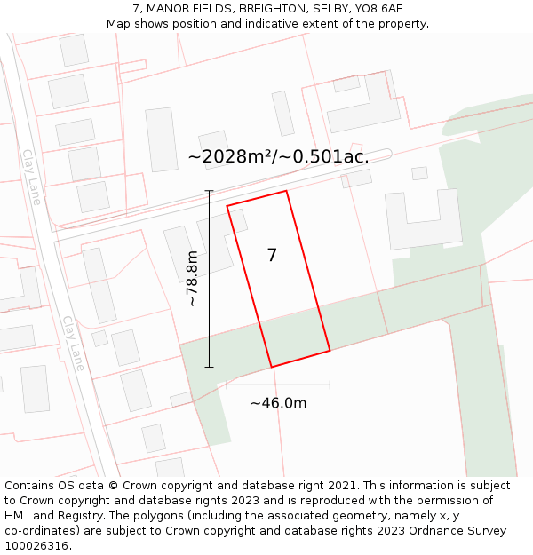 7, MANOR FIELDS, BREIGHTON, SELBY, YO8 6AF: Plot and title map