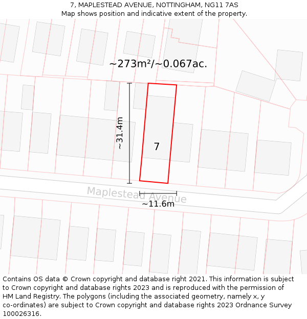 7, MAPLESTEAD AVENUE, NOTTINGHAM, NG11 7AS: Plot and title map