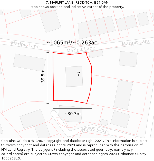 7, MARLPIT LANE, REDDITCH, B97 5AN: Plot and title map