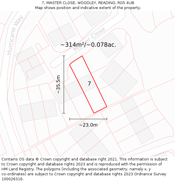 7, MASTER CLOSE, WOODLEY, READING, RG5 4UB: Plot and title map