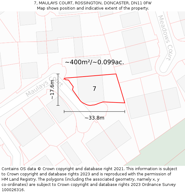 7, MAULAYS COURT, ROSSINGTON, DONCASTER, DN11 0FW: Plot and title map