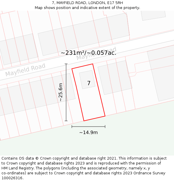 7, MAYFIELD ROAD, LONDON, E17 5RH: Plot and title map