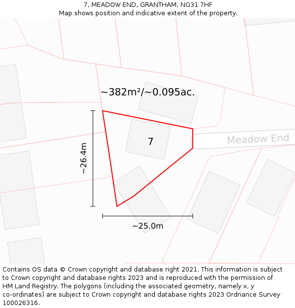 7, MEADOW END, GRANTHAM, NG31 7HF: Plot and title map