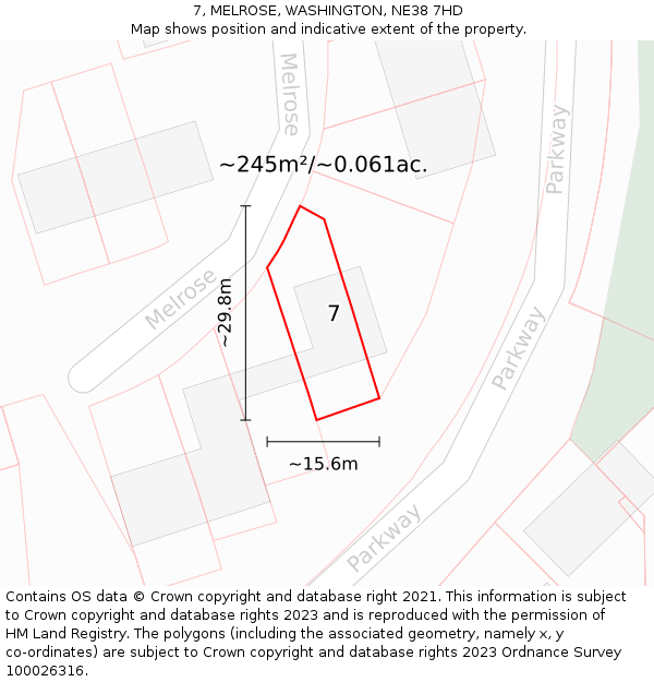 7, MELROSE, WASHINGTON, NE38 7HD: Plot and title map