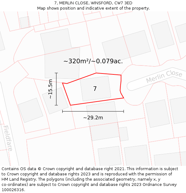 7, MERLIN CLOSE, WINSFORD, CW7 3ED: Plot and title map