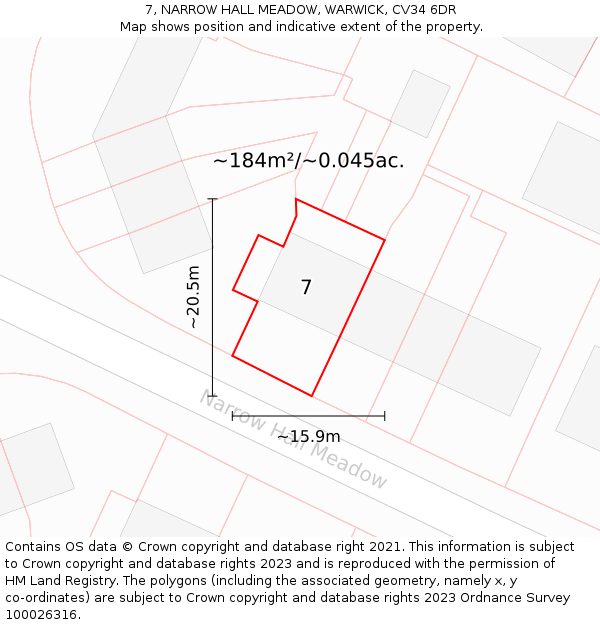 7, NARROW HALL MEADOW, WARWICK, CV34 6DR: Plot and title map