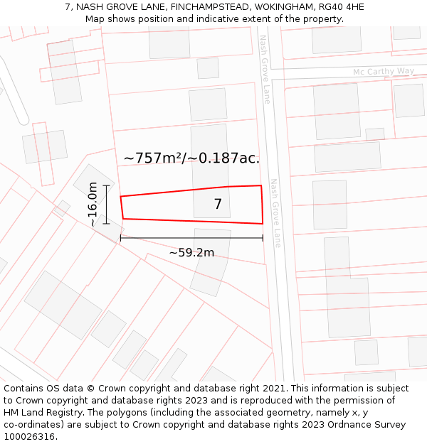 7, NASH GROVE LANE, FINCHAMPSTEAD, WOKINGHAM, RG40 4HE: Plot and title map