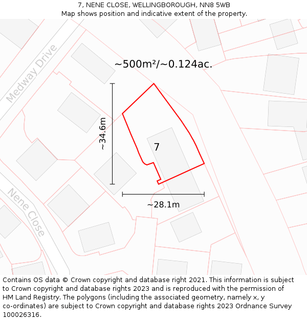 7, NENE CLOSE, WELLINGBOROUGH, NN8 5WB: Plot and title map