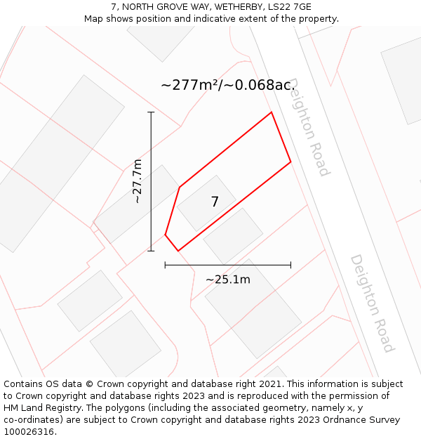 7, NORTH GROVE WAY, WETHERBY, LS22 7GE: Plot and title map