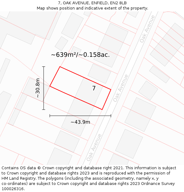 7, OAK AVENUE, ENFIELD, EN2 8LB: Plot and title map