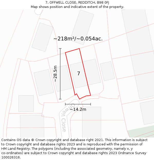 7, OFFWELL CLOSE, REDDITCH, B98 0FJ: Plot and title map