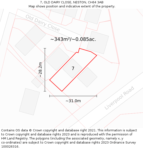 7, OLD DAIRY CLOSE, NESTON, CH64 3AB: Plot and title map