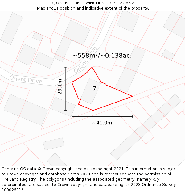 7, ORIENT DRIVE, WINCHESTER, SO22 6NZ: Plot and title map