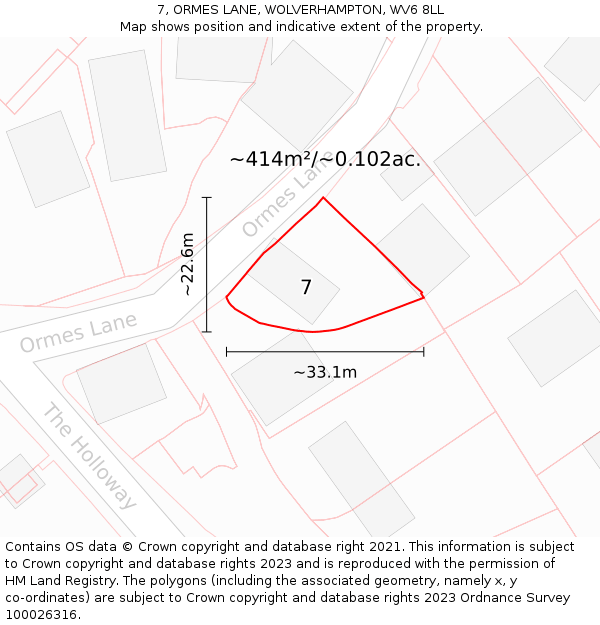 7, ORMES LANE, WOLVERHAMPTON, WV6 8LL: Plot and title map