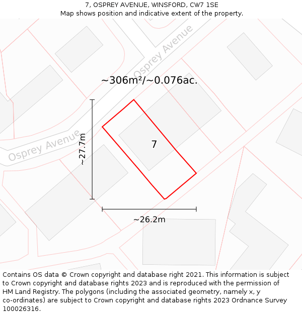 7, OSPREY AVENUE, WINSFORD, CW7 1SE: Plot and title map