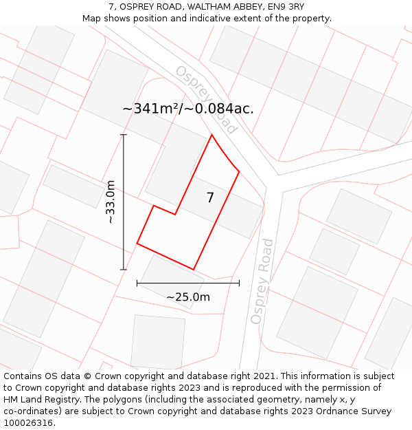 7, OSPREY ROAD, WALTHAM ABBEY, EN9 3RY: Plot and title map