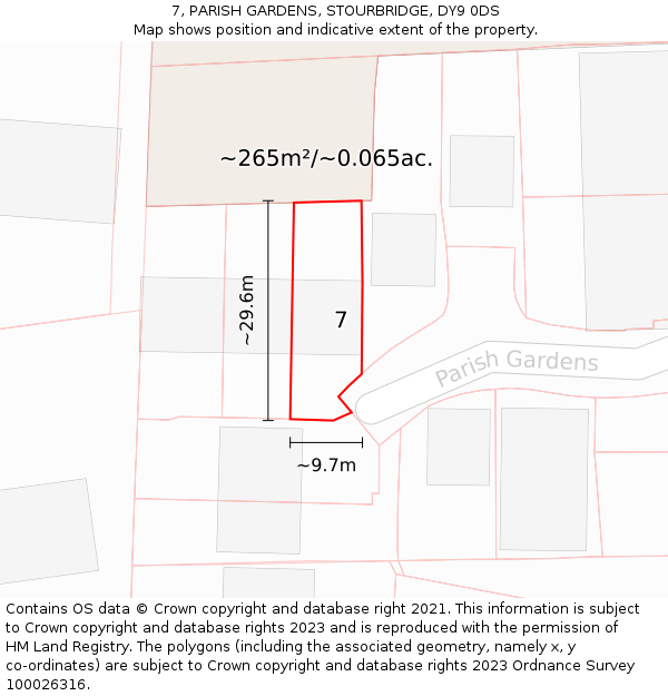 7, PARISH GARDENS, STOURBRIDGE, DY9 0DS: Plot and title map