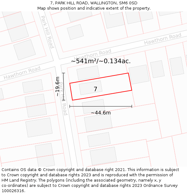 7, PARK HILL ROAD, WALLINGTON, SM6 0SD: Plot and title map
