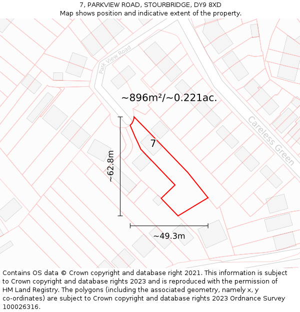7, PARKVIEW ROAD, STOURBRIDGE, DY9 8XD: Plot and title map