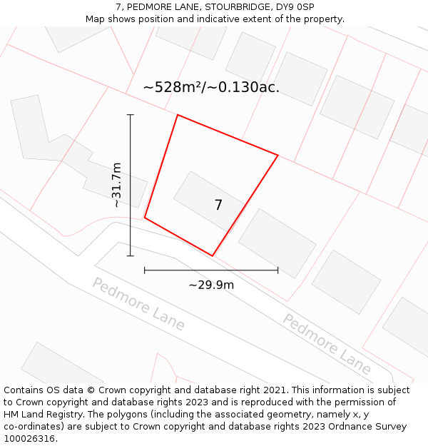7, PEDMORE LANE, STOURBRIDGE, DY9 0SP: Plot and title map