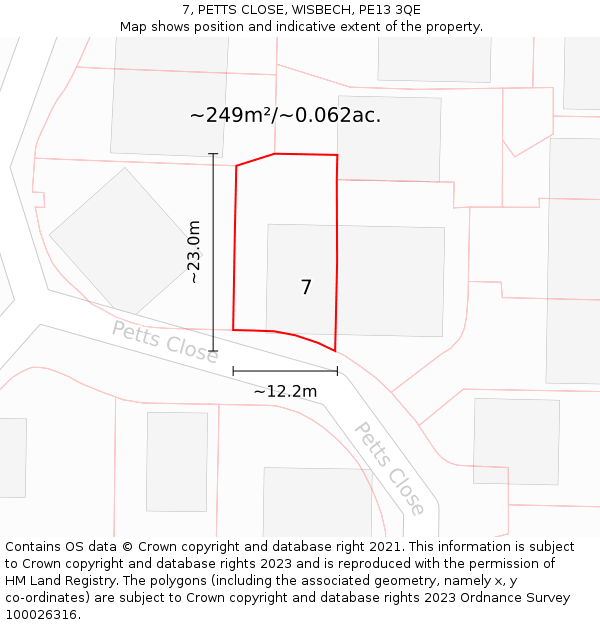 7, PETTS CLOSE, WISBECH, PE13 3QE: Plot and title map