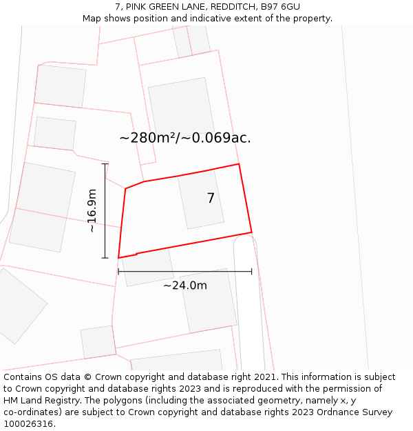 7, PINK GREEN LANE, REDDITCH, B97 6GU: Plot and title map