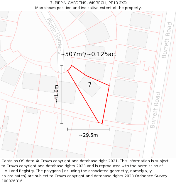 7, PIPPIN GARDENS, WISBECH, PE13 3XD: Plot and title map