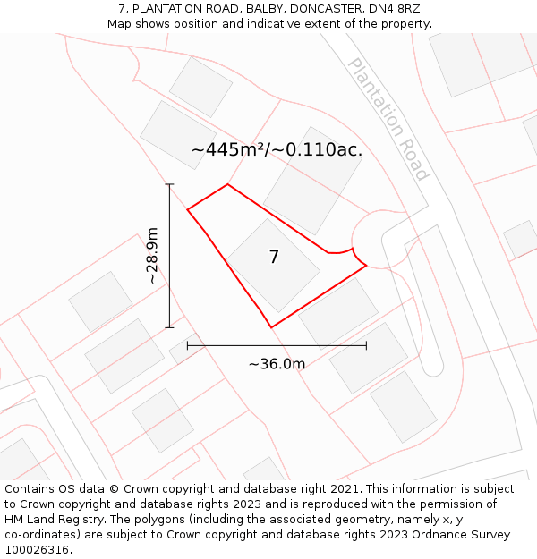 7, PLANTATION ROAD, BALBY, DONCASTER, DN4 8RZ: Plot and title map