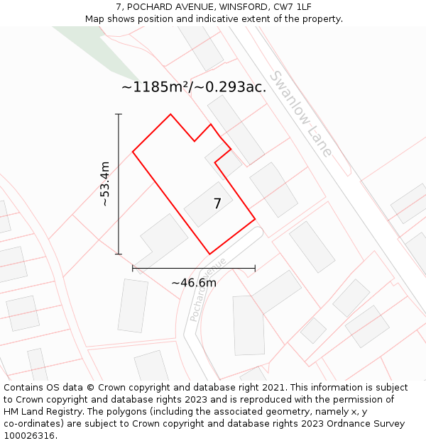 7, POCHARD AVENUE, WINSFORD, CW7 1LF: Plot and title map