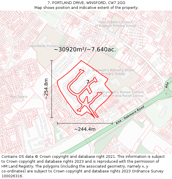 7, PORTLAND DRIVE, WINSFORD, CW7 2GG: Plot and title map