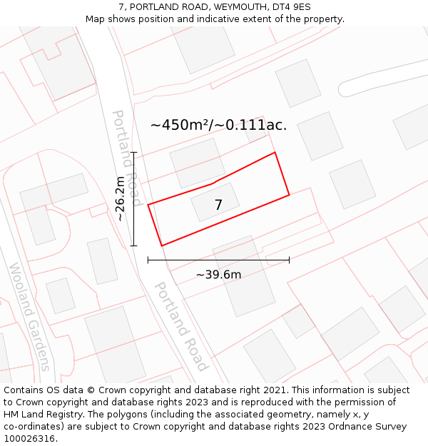 7, PORTLAND ROAD, WEYMOUTH, DT4 9ES: Plot and title map