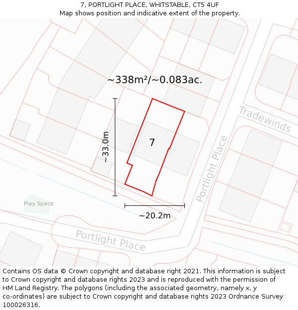 7, PORTLIGHT PLACE, WHITSTABLE, CT5 4UF: Plot and title map