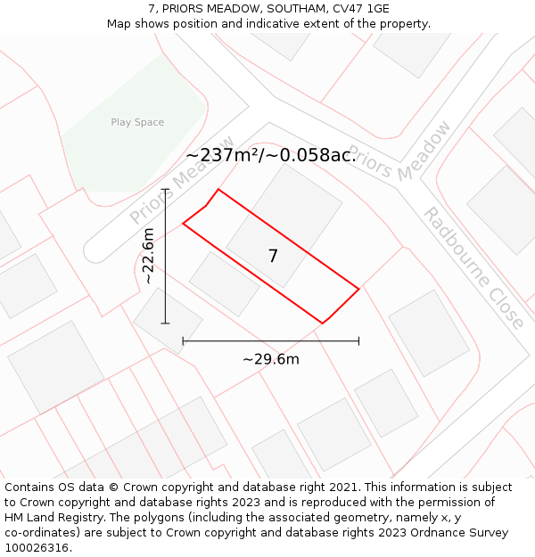 7, PRIORS MEADOW, SOUTHAM, CV47 1GE: Plot and title map