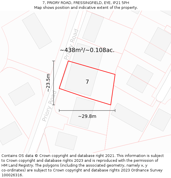 7, PRIORY ROAD, FRESSINGFIELD, EYE, IP21 5PH: Plot and title map