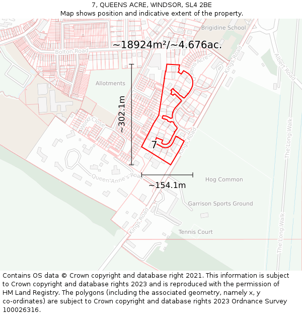 7, QUEENS ACRE, WINDSOR, SL4 2BE: Plot and title map