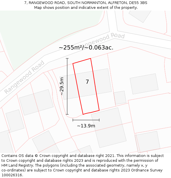 7, RANGEWOOD ROAD, SOUTH NORMANTON, ALFRETON, DE55 3BS: Plot and title map