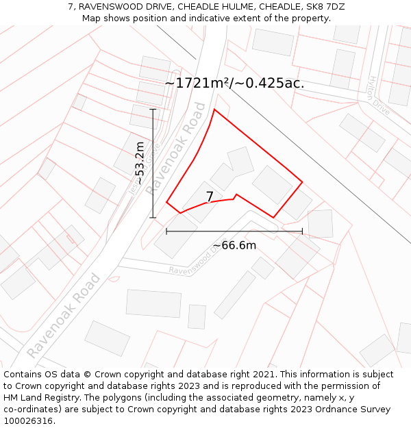7, RAVENSWOOD DRIVE, CHEADLE HULME, CHEADLE, SK8 7DZ: Plot and title map