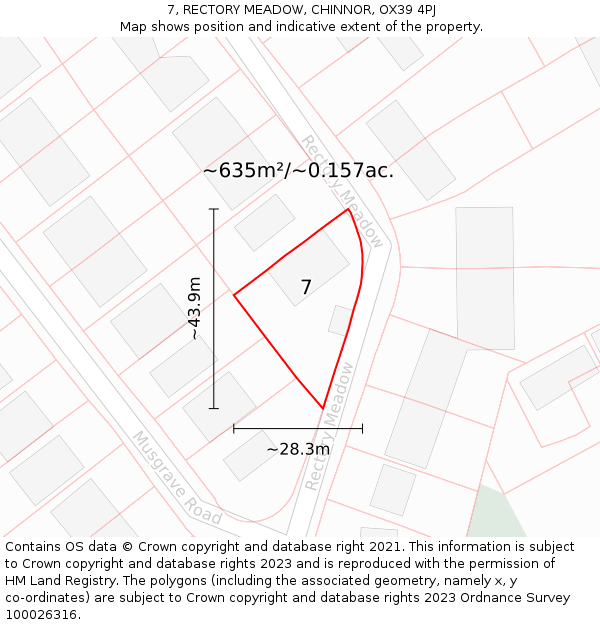 7, RECTORY MEADOW, CHINNOR, OX39 4PJ: Plot and title map