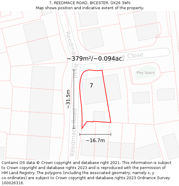 7, REEDMACE ROAD, BICESTER, OX26 3WN: Plot and title map