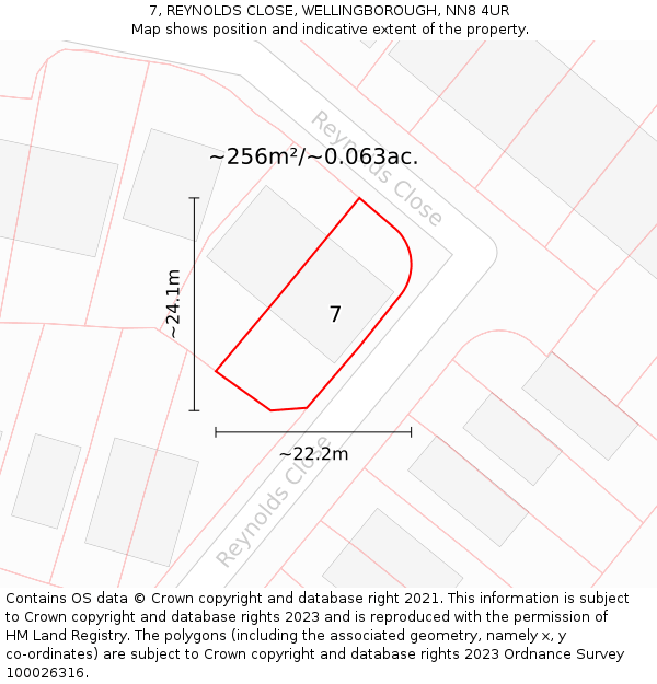 7, REYNOLDS CLOSE, WELLINGBOROUGH, NN8 4UR: Plot and title map