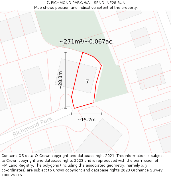 7, RICHMOND PARK, WALLSEND, NE28 8UN: Plot and title map