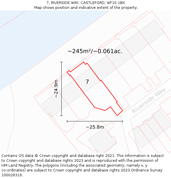 7, RIVERSIDE WAY, CASTLEFORD, WF10 1BX: Plot and title map