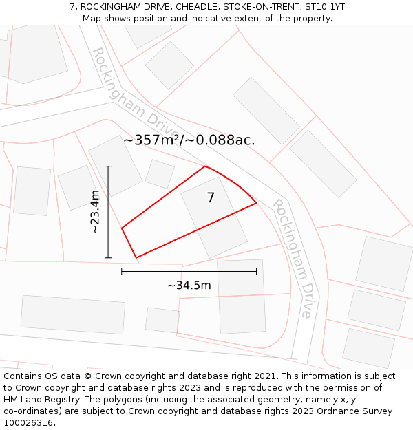 7, ROCKINGHAM DRIVE, CHEADLE, STOKE-ON-TRENT, ST10 1YT: Plot and title map