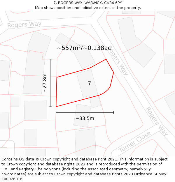 7, ROGERS WAY, WARWICK, CV34 6PY: Plot and title map