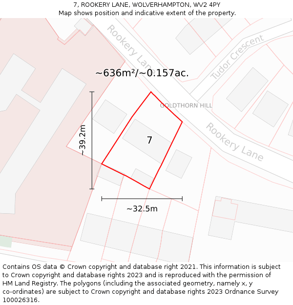 7, ROOKERY LANE, WOLVERHAMPTON, WV2 4PY: Plot and title map
