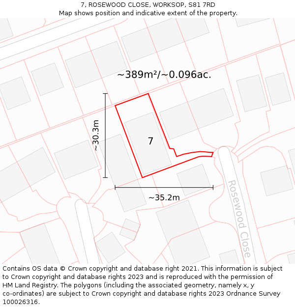 7, ROSEWOOD CLOSE, WORKSOP, S81 7RD: Plot and title map