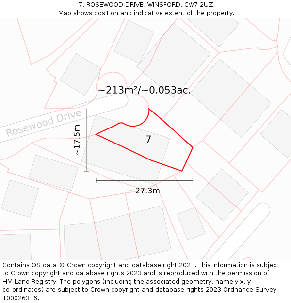 7, ROSEWOOD DRIVE, WINSFORD, CW7 2UZ: Plot and title map