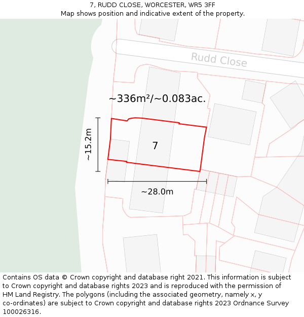 7, RUDD CLOSE, WORCESTER, WR5 3FF: Plot and title map