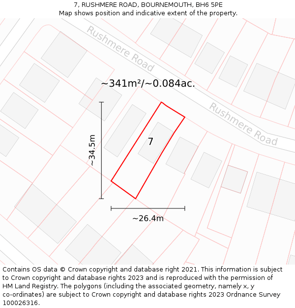 7, RUSHMERE ROAD, BOURNEMOUTH, BH6 5PE: Plot and title map